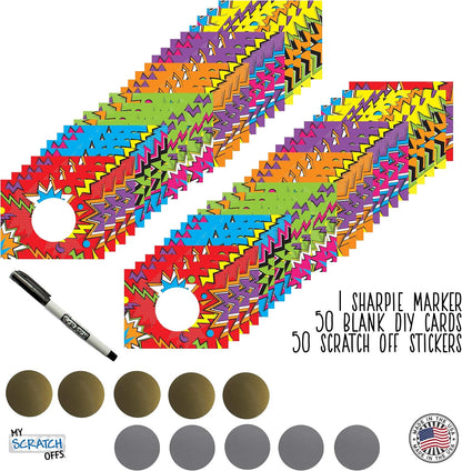 My Scratch Offs - Customizable Scratch-Off Cards Graffiti Design for Prizes, Classroom Rewards & Teacher Supplies, 50 Pack