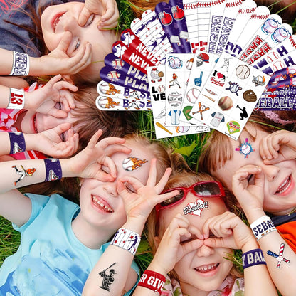 72PCS Baseball Party Favors - 48 Pre-Cut Tattoos & 24 Slap Bracelets for Kids, Perfect for Sports-Themed Birthdays, School Prizes, and Classroom Rewards