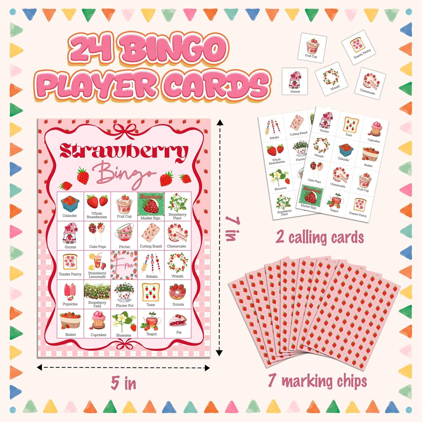 Strawberry Bingo Game, Summer Berry Party Bingo Cards for Adults, Strawberry Parties Supplies, Fruit Themed Birthday Party Favors for 24 Players, 06