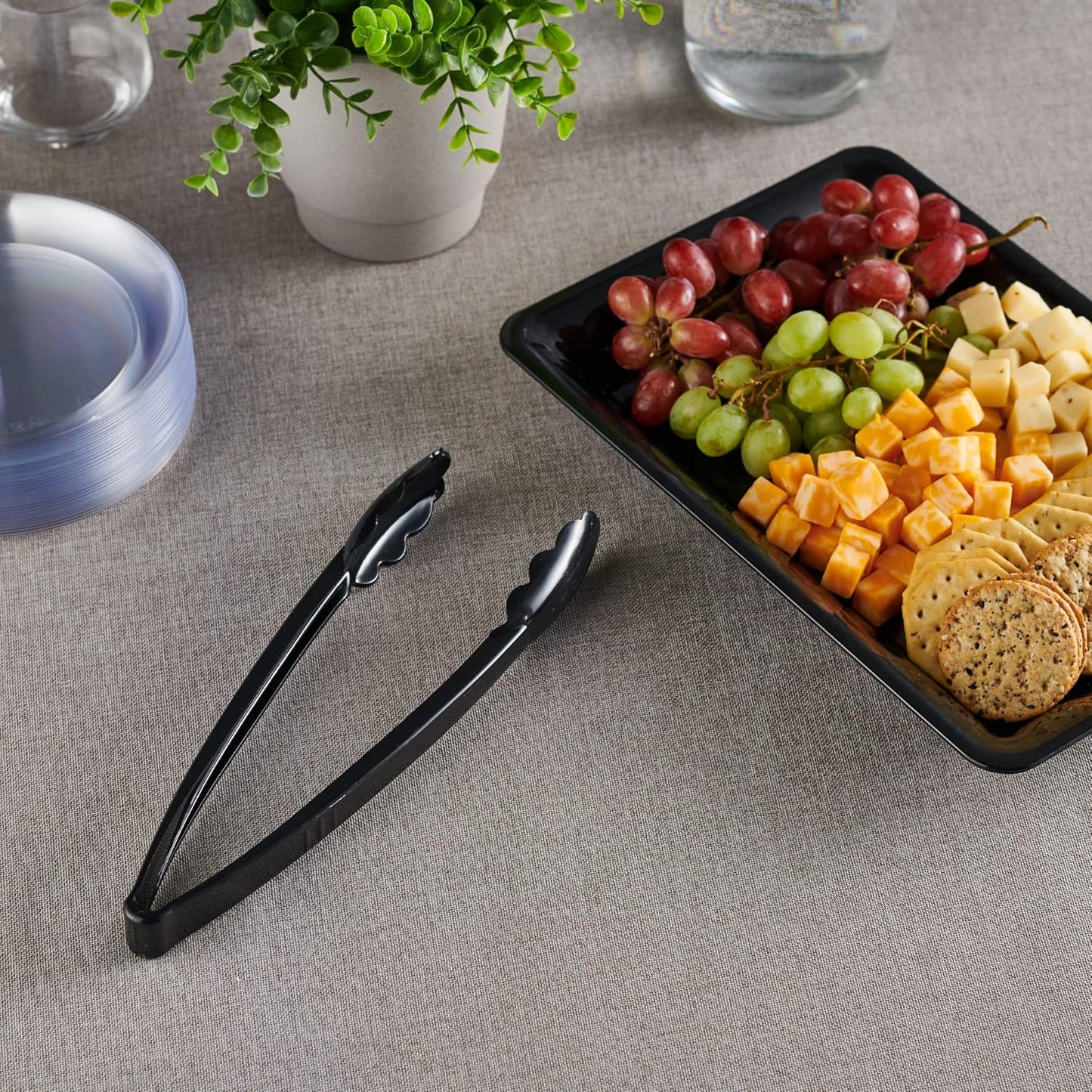 [Black Tongs 7.5'' Inches] Plasticpro 7.5'' Serving Tongs Heavy Duty Reusable Kitchen and BBQ Black Serving Tong for party's, Caterings, Events, Buffet, Weddings, And every Day use Pack of 12