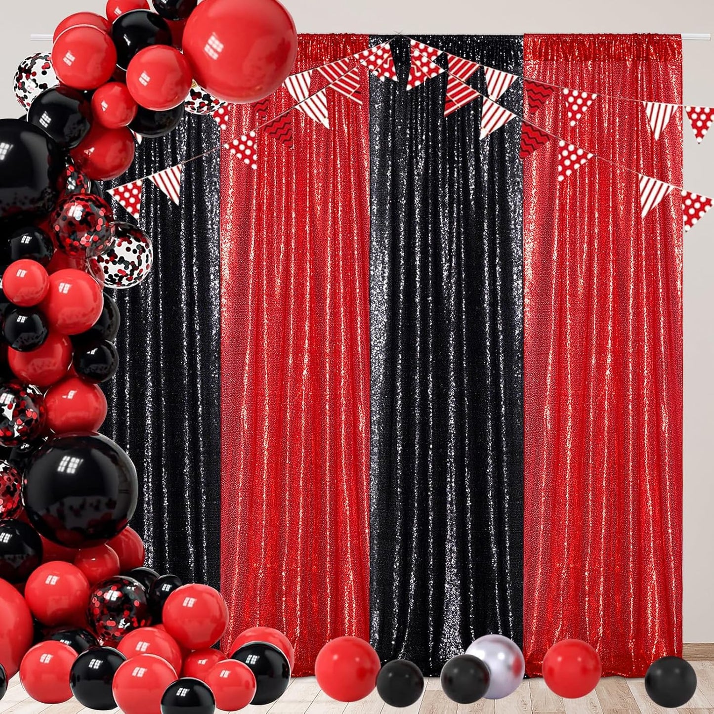 Poise3EHome Black Sequin Backdrop Curtains, 2 Panels 2FTx8FT Glitter Photo Booth Backdrop for Halloween Birthday Bachelorette Wednesday Twilight Party Decorations