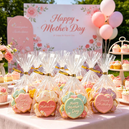 LOKQING Clear Cellophane Treat Bags 6 x 10 in, 100 Pack Mothers Day Gift Bags with Twist Ties, Bags for Cookies, Candy, Party Favors, Bakery Packaging and Small Gifts