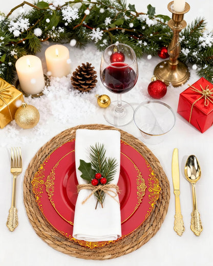 Nervure 350PCS Gold Plastic Plates - Gold Plastic Dinnerware Sets for 50 Guests - 100 Disposable Plates, 150 Silverware, 50 Cups, 50 Napkins for Wedding & Party & Mothers Day