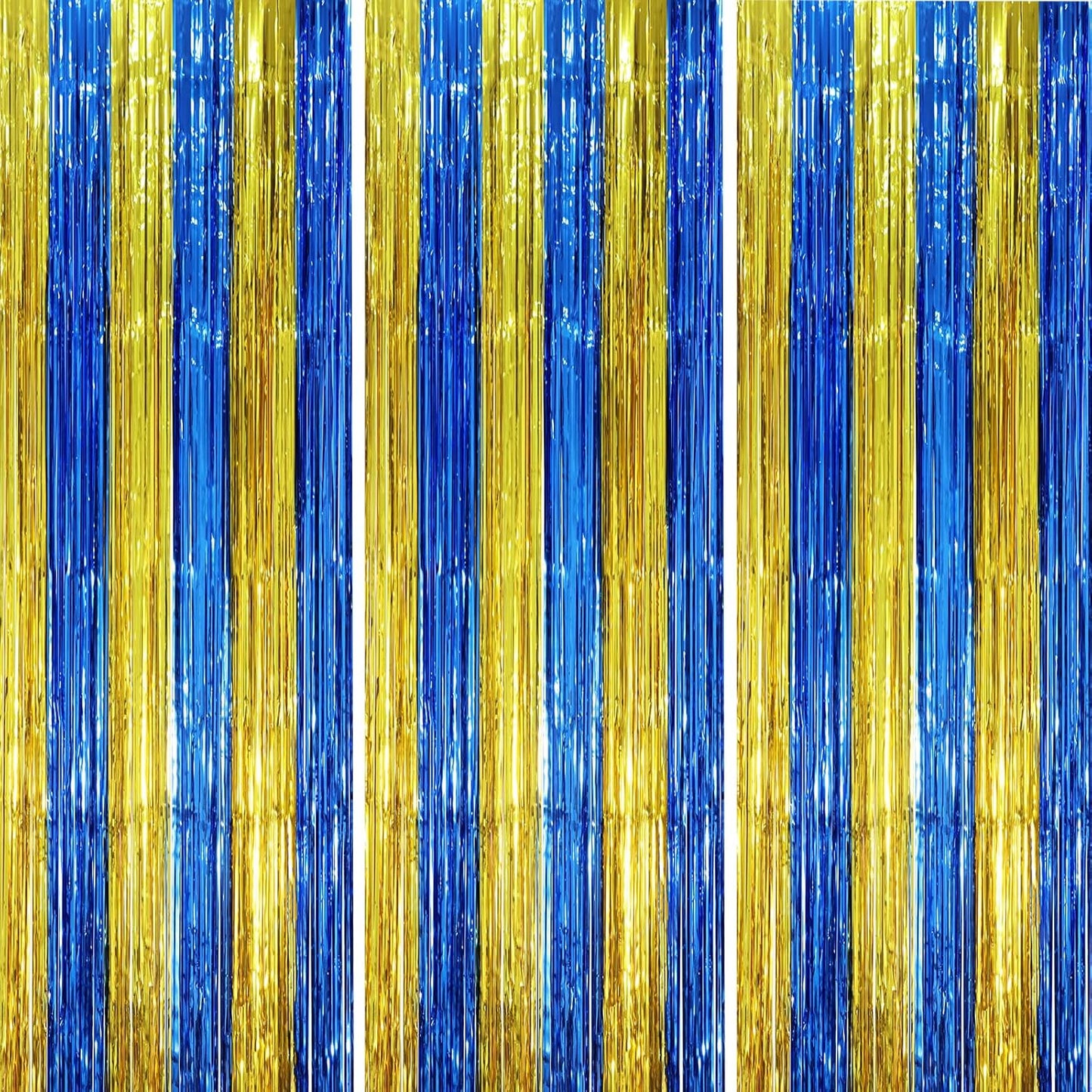 Voircoloria 3 Pack 3.3x8.2 Feet Gold Foil Fringe Backdrop Curtains, Tinsel Streamers, Fringe Backdrop for 2025 New Years Eve, Graduation, Birthday, Baby Shower, Gender Reveal, Disco Party - Colors A