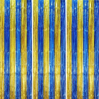 Voircoloria 3 Pack 3.3x8.2 Feet Gold Foil Fringe Backdrop Curtains, Tinsel Streamers, Fringe Backdrop for 2025 New Years Eve, Graduation, Birthday, Baby Shower, Gender Reveal, Disco Party - Colors A