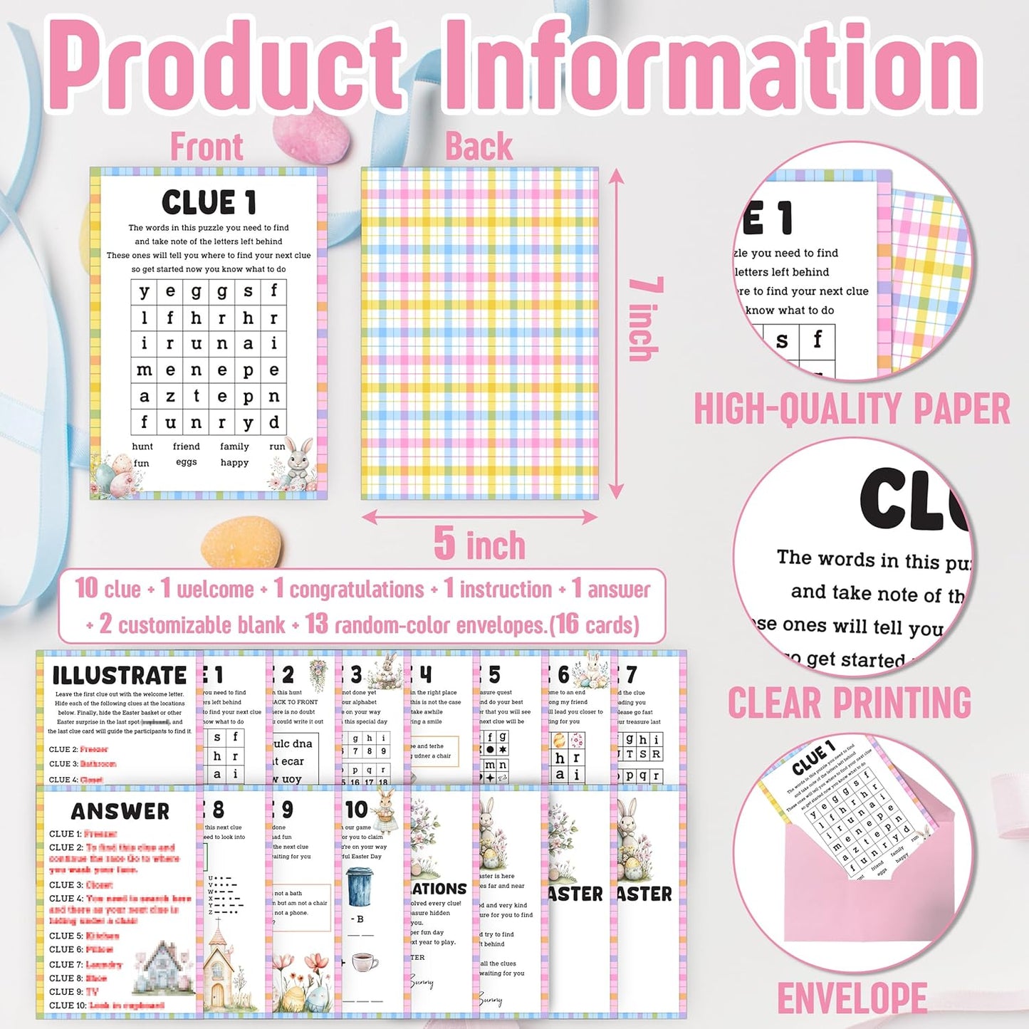 Easter Scavenger Hunt Games, Easter Treasure Hunt Clues Game Cards, Family Party Games for Kids and Adults, Holiday Party Game for Activities Decorations Supplies, 5x7 Inch (Indoor)-A03