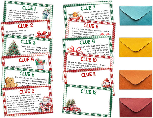 Christmas Scavenger Hunt Games, Gingerbread Man Clue Hunting Games for Party, Merry Christmas Party Decor Supplies Favors, Xmas Indoor Outdoor Activities for Family, 12 Cards with Envelopes -02