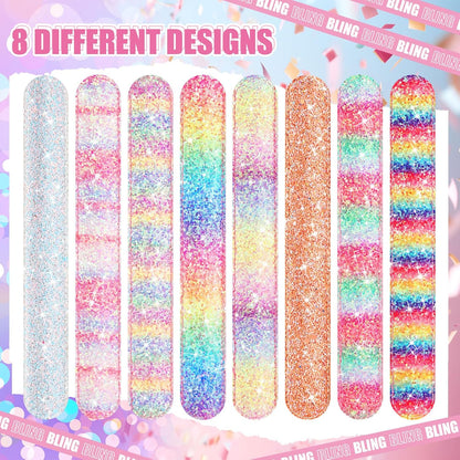 Sotiff 24 Pcs Glitter Slap Bracelets for Girls Sparkly Snap Shine Sequin Bracelet Bulk Wristband Accessories for Teen Youth Birthday Party Favors Supplies