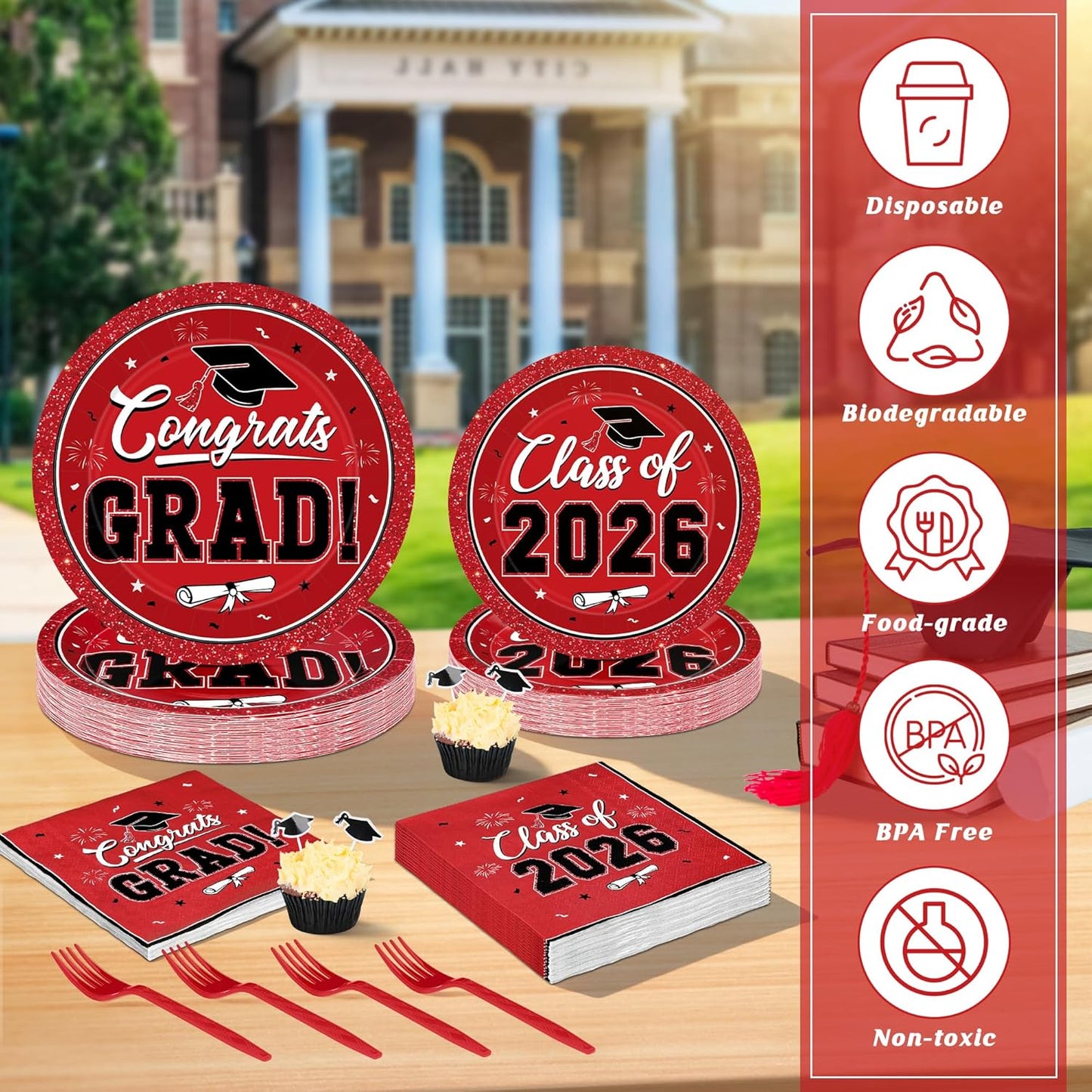 200Pcs Graduation Decorations 2026, Blue Graduation Plates and Napkins Party Supplies for 50 Guests, Disposable Grad Plates, Napkins, Dessert Plates and Forks for Grad Decor Wedding Birthday Supplies