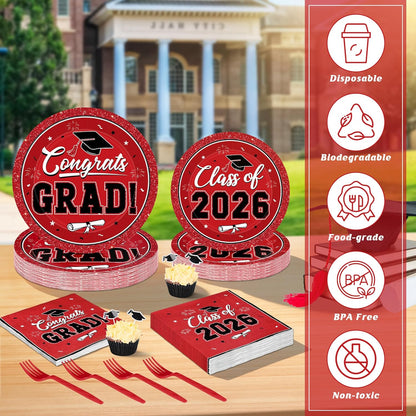 200Pcs Graduation Decorations 2026, Blue Graduation Plates and Napkins Party Supplies for 50 Guests, Disposable Grad Plates, Napkins, Dessert Plates and Forks for Grad Decor Wedding Birthday Supplies