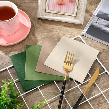 Layhit 100 Pcs Cocktail Napkins Disposable Beverage Napkins Square Paper Dessert Tissue for Wedding Birthday Celebration Party Supplies(Brown Series,5 x 5 Inch)