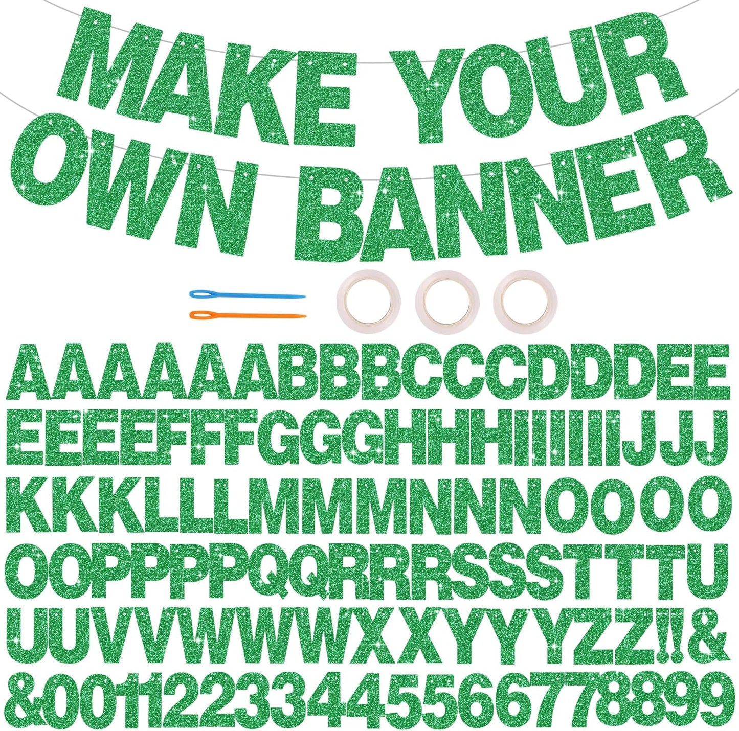 BEISHIDA 116 PCS A-Z DIY Letter Banner Kit Make Your Own Banner Including 111 Letters and Numbers 3 Rope and 2 Threading Device,Customized for Birthday Graduation Wedding Decor Black