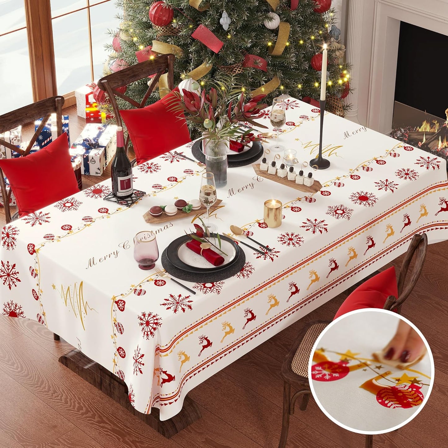 Rectangle Table Cloth,100% Waterproof Tablecloth Oil Proof Spill Proof Vinyl Table Cloth, Wipe Clean Plastic Table Cover for Dining, Camping, Indoor and Outdoor 52" x 70",Leaves