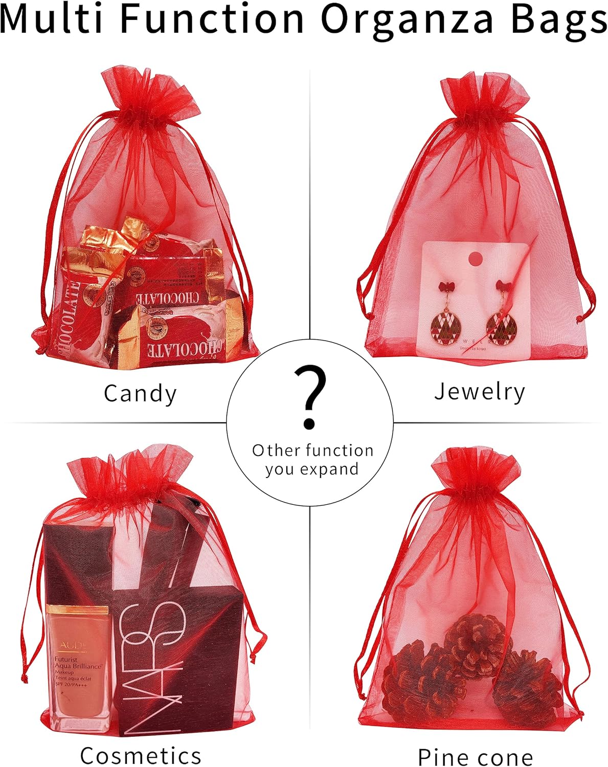Jexila 120PCS Sheer Organza Bags 5X7 inches Mesh Drawstring Gift Bags Small for Jewelry Wedding Party Baby Shower Favor Bags (Rainbow )