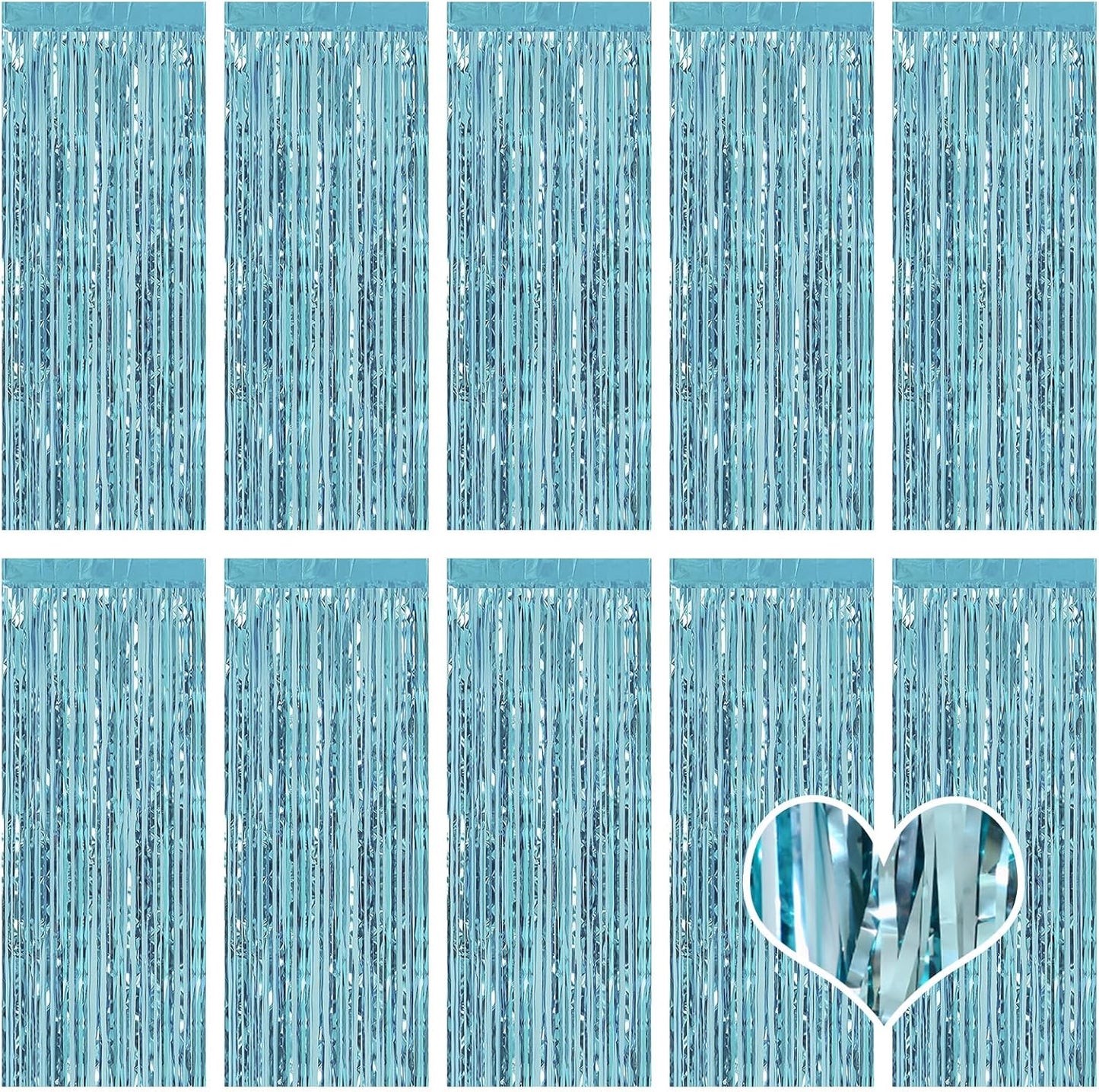 10 Pack Silver Backdrop Curtain 3.2ft x 8.2ft Metallic Tinsel Foil Fringe Curtains Photo Booth Background for Birthday Party Decoration Baby Shower Engagement Wedding Christmas Decoration (Silver)