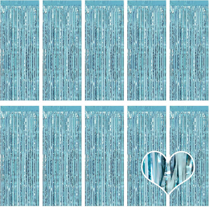 10 Pack Silver Backdrop Curtain 3.2ft x 8.2ft Metallic Tinsel Foil Fringe Curtains Photo Booth Background for Birthday Party Decoration Baby Shower Engagement Wedding Christmas Decoration (Silver)