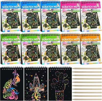 Blcculi 10 Pack Rainbow Scratch Notebooks,Scratch Note Pads,Rainbow Scratch Notes with Wooden Stylus,Scratch Art for Party Favors Arts and Crafts Activity