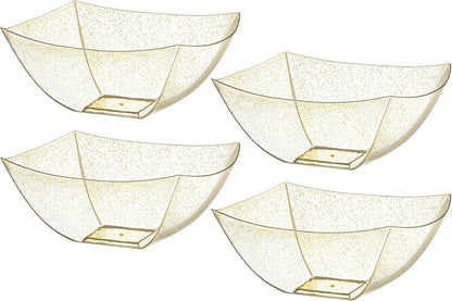 Posh Setting - Clear Plastic Serving Bowls for Party (8oz - 4 Pack) Square, Disposable, Salad & Fruit Bowls for Party Table, Candy Containers for Candy Buffet