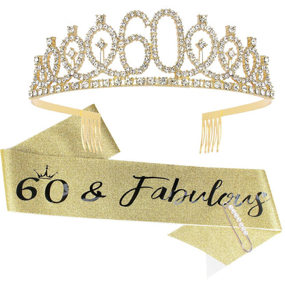 Semato 60 & Fabulous Birthday Crown and Sash Kit- 60th Birthday Gifts for Women 60th Birthday Party Decorations (rose gold)