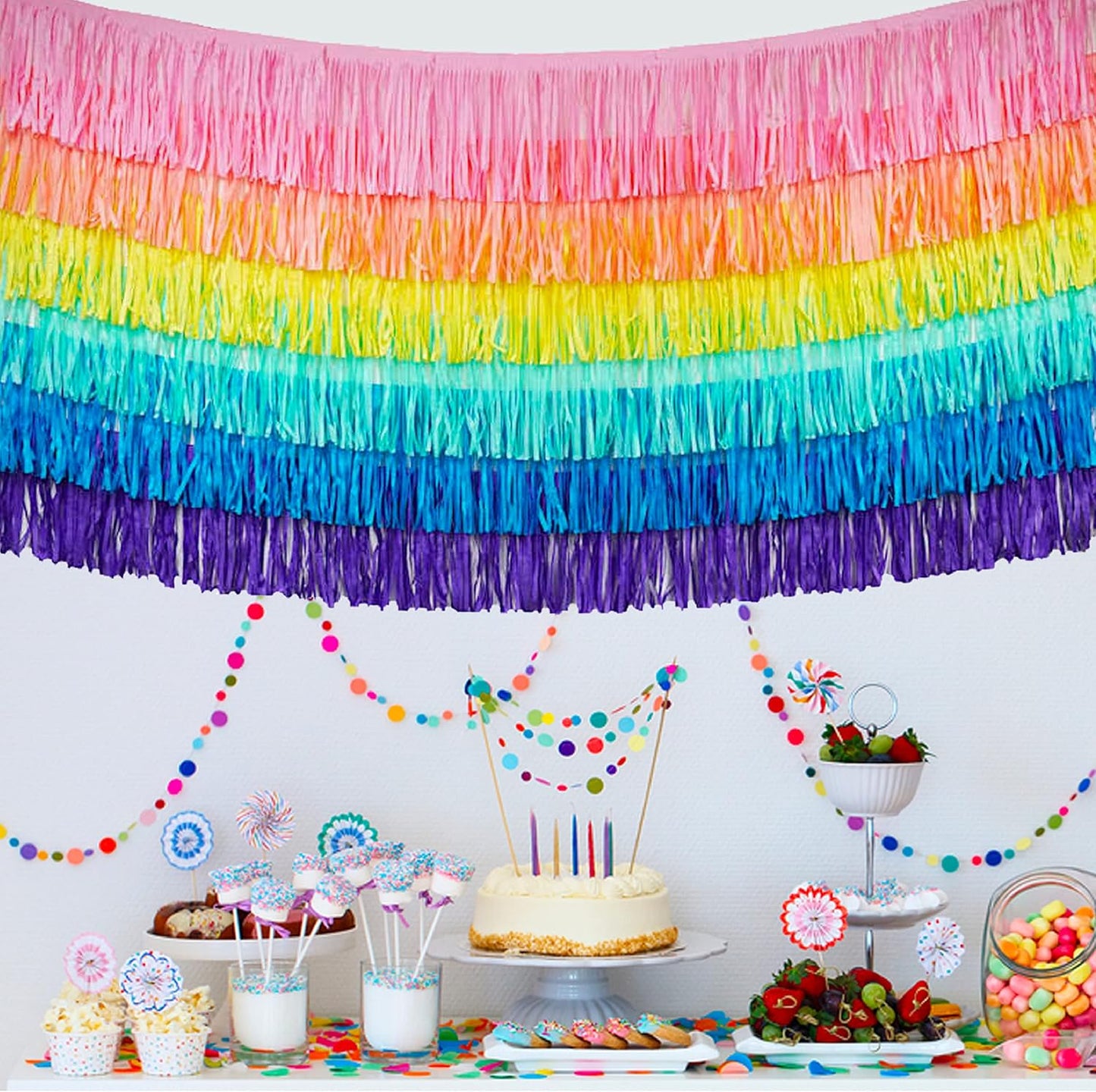 Tissue Paper Fringe Tassel Party Garland - Perfect Backdrop for All Events & Occasions (6-Count, Pastel Mix)