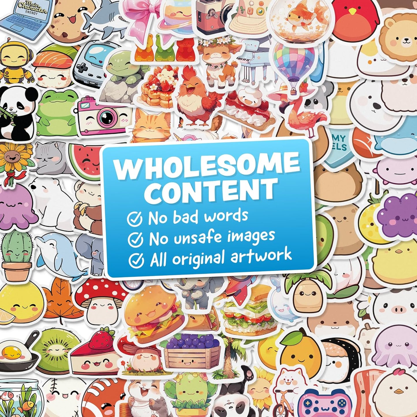 Cute Stickers for Kids - Kawaii Water Bottle Stickers for Teens - 108pc Sticker Pack - Waterproof Vinyl Stickers for Water Bottles, Scrapbook, Laptops, Etc.