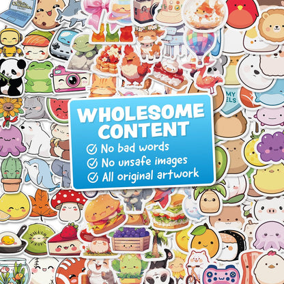 Cute Stickers for Kids - Kawaii Water Bottle Stickers for Teens - 108pc Sticker Pack - Waterproof Vinyl Stickers for Water Bottles, Scrapbook, Laptops, Etc.