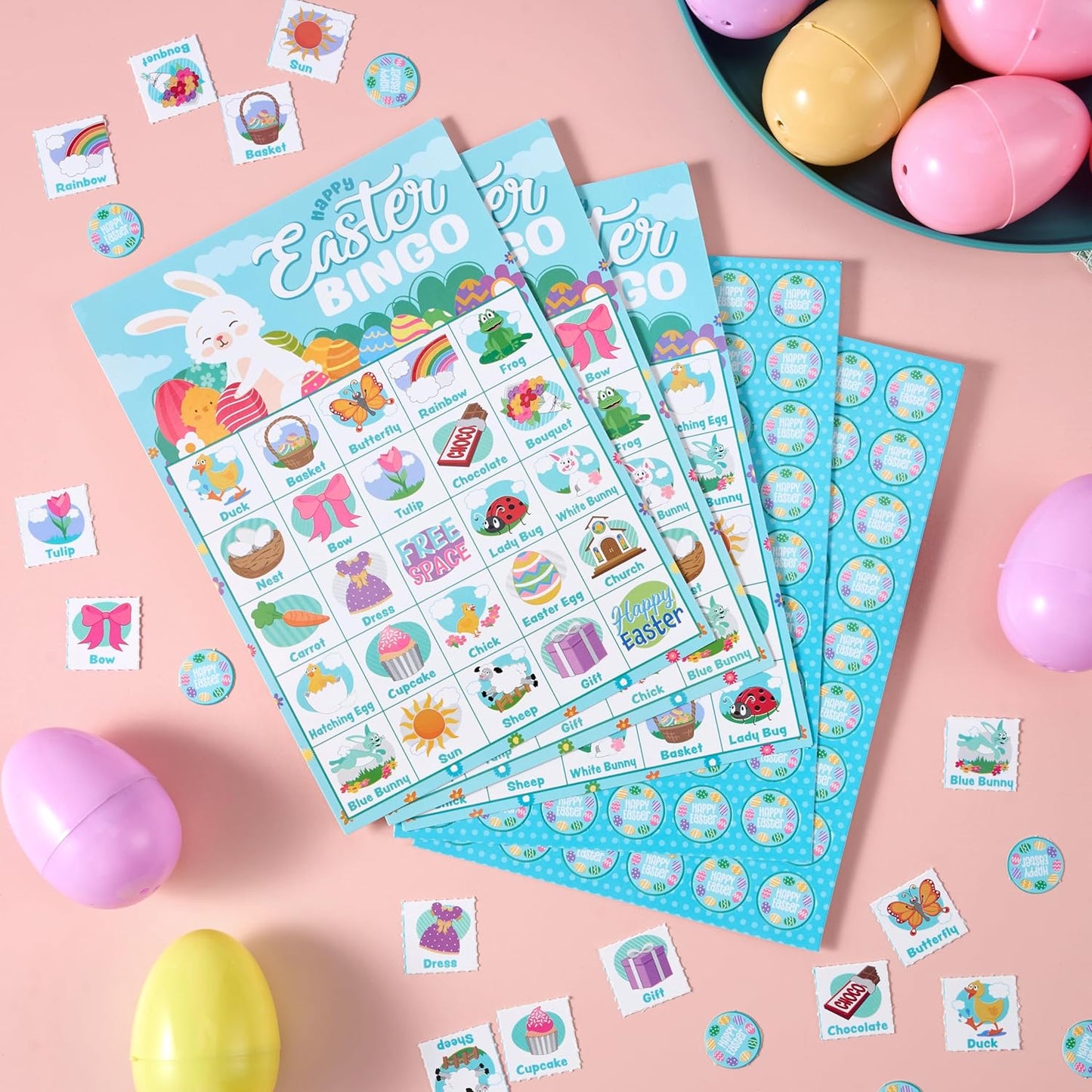 JOYIN 28 Players Easter Bingo Card (5x5) with Blue Color for Kids, Boys, Girls and Adults, Easter Games, School Classroom Activities and Easter Basket Stuffers
