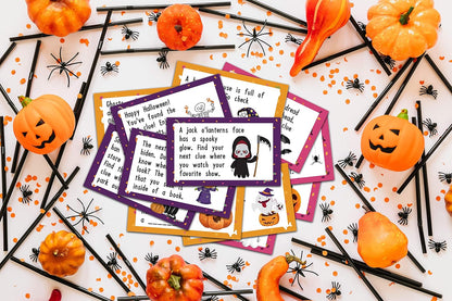MagicalParty Scavenger Treasure Hunt - Fall Halloween Game Cards With Witch & Pumpkin, 12 Cards With Colourful Envelopes