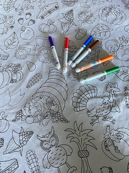 Animal Fun Design – Square Tablecloth 60”X60” – Interactive Coloring Tablecloth for Kids - Poly/Cotton Fabric – Washable and Reusable – DIY Activity for Children and Adults