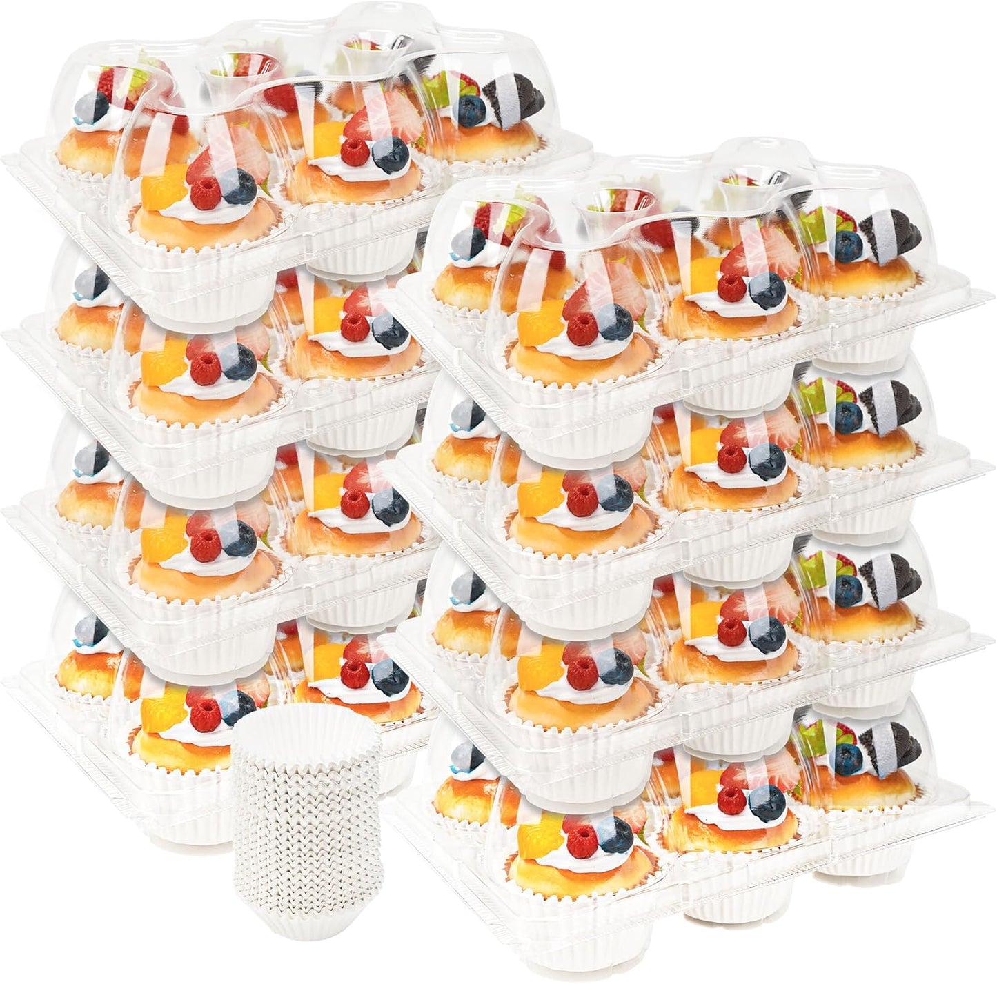 6 Count Cupcake Containers 20 Pack Cupcake Holders Clear Plastic Stackable Cupcake Boxes with Detachable Tall Dome Lids for 120 Cupcakes, BPA Free, Standard Size