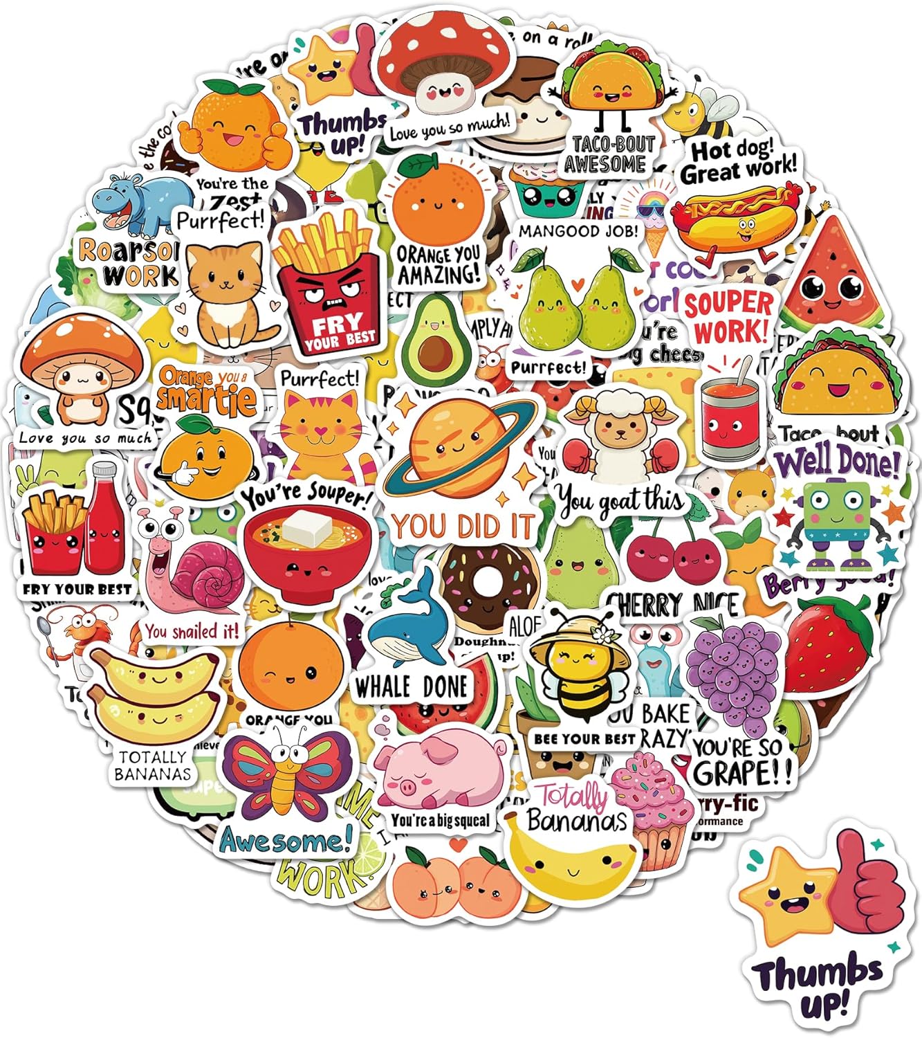 100 Pcs Cute Stickers for Kids, Waterproof Water Bottle Stickers, Vinyl Sticker Pack, Party Favors, Goodie Bag Stuffers, Treasure Box & Classroom Prizes for Elementary Students - No-Repeat