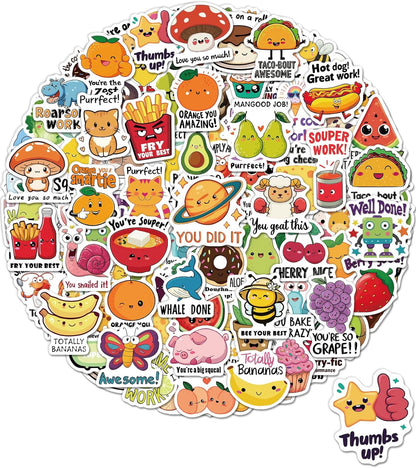 100 Pcs Cute Stickers for Kids, Waterproof Water Bottle Stickers, Vinyl Sticker Pack, Party Favors, Goodie Bag Stuffers, Treasure Box & Classroom Prizes for Elementary Students - No-Repeat