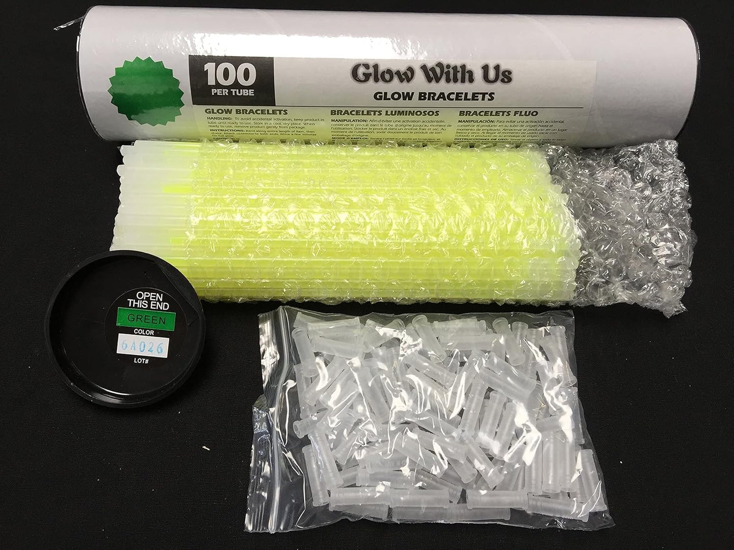 Glow Sticks Bracelets Bulk Wholesale, 100 8” Yellow Glow Bracelets, Bright Color, Glow 8-12 Hrs, 100 Connectors Included, Glow Party Favor Supplies, Sturdy Packaging, Great Fun.
