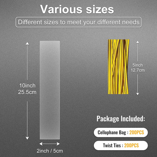 Clear Candy Bags 100pcs 6X10 Cellophane Treat Bag Party Favor Goodie Cake Pop Gift Apple Cello for Gift Baskets Bakery Cookie with Ties