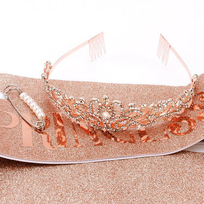 CIEHER Princess Crown and Birthday Sash Set, Pink Tiara for Women, Birthday Decorations for Girls, Gifts