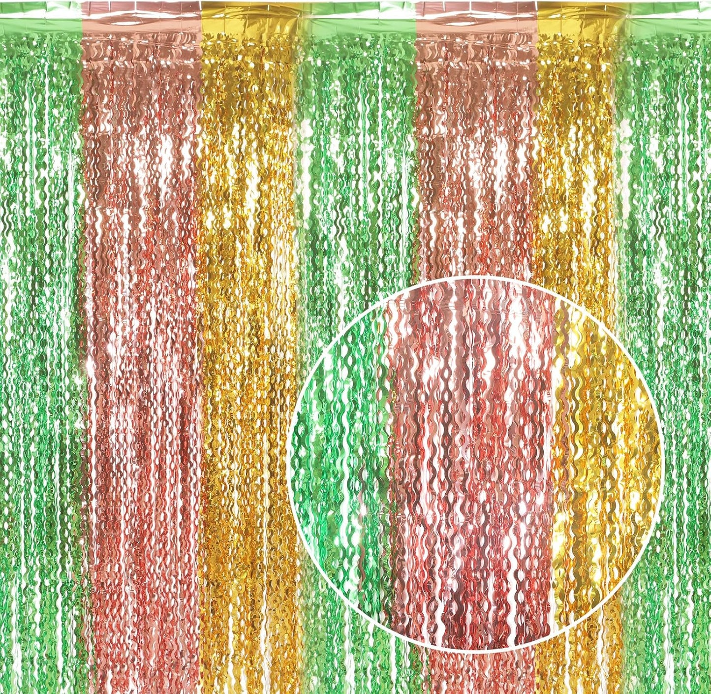 3 Pack Colorful Foil Fringe Curtain Backdrop - 6.6 x 3.3 ft Wavy Rainbow Tinsel Backdrop Curtain Metallic Streamers Iridescent Holiday Photo Booth Party Decorations