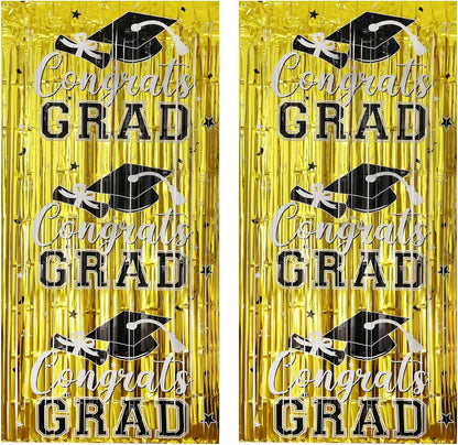 Gradution Party Suppiles Backdrop Decoration 2026, Claas of 2026 Streamer Tinsel Foil Fringe Curtains, Photo Booth Prop Backdrop, Black Grad Photo Backgrounds