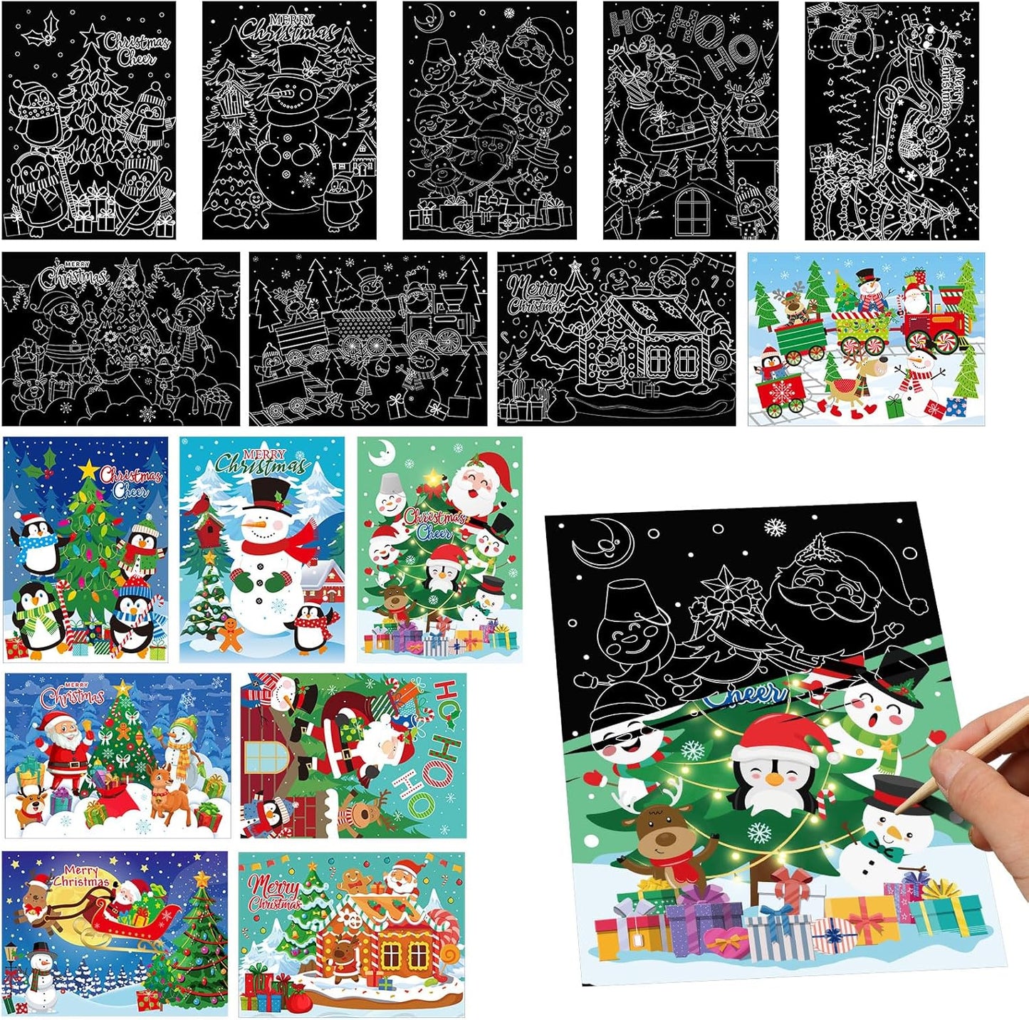 Marspark 24 Pcs Summer Crafts for Kids Bulk Color Your Own Summer Scratch Posters DIY Magic Scratch Paper Black Off Art Paper Gifts Kit Doodle Art for Home Holiday School Party Activities