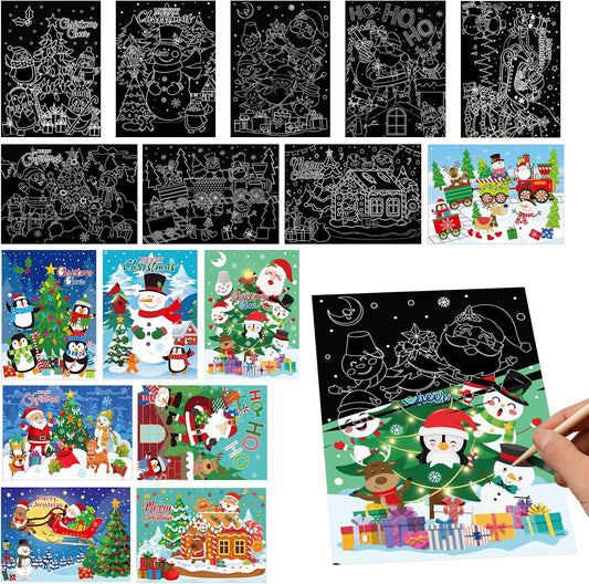 Marspark 24 Pcs Summer Crafts for Kids Bulk Color Your Own Summer Scratch Posters DIY Magic Scratch Paper Black Off Art Paper Gifts Kit Doodle Art for Home Holiday School Party Activities