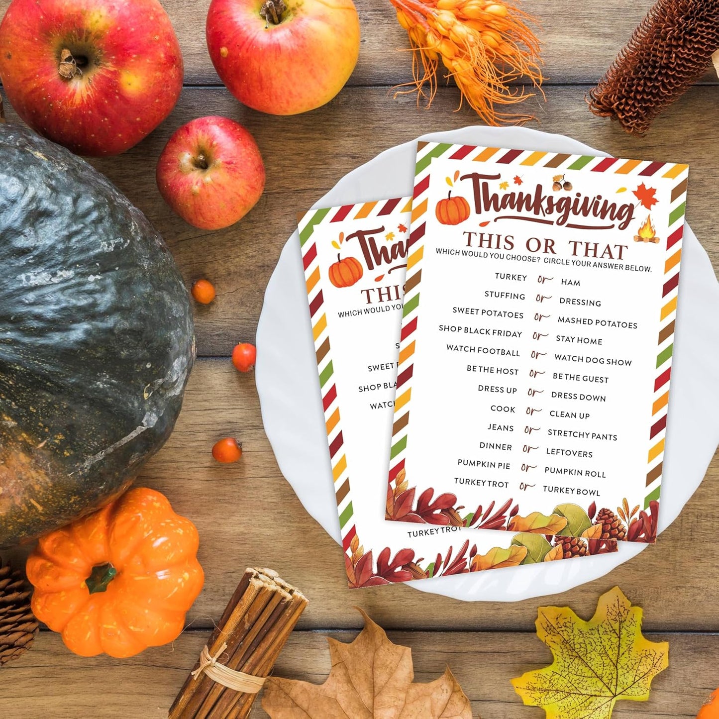 Thanksgiving Scavenger Hunt Game Set, 30 Harvest Stripes Theme Double-Sided Game Cards for Thanksgiving Parties, Family, Friends & Classroom Activities -B04