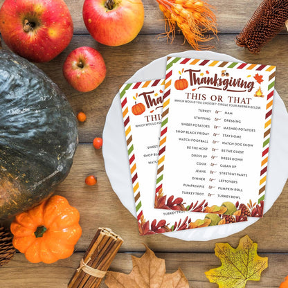 Thanksgiving Scavenger Hunt Game Set, 30 Harvest Stripes Theme Double-Sided Game Cards for Thanksgiving Parties, Family, Friends & Classroom Activities -B04
