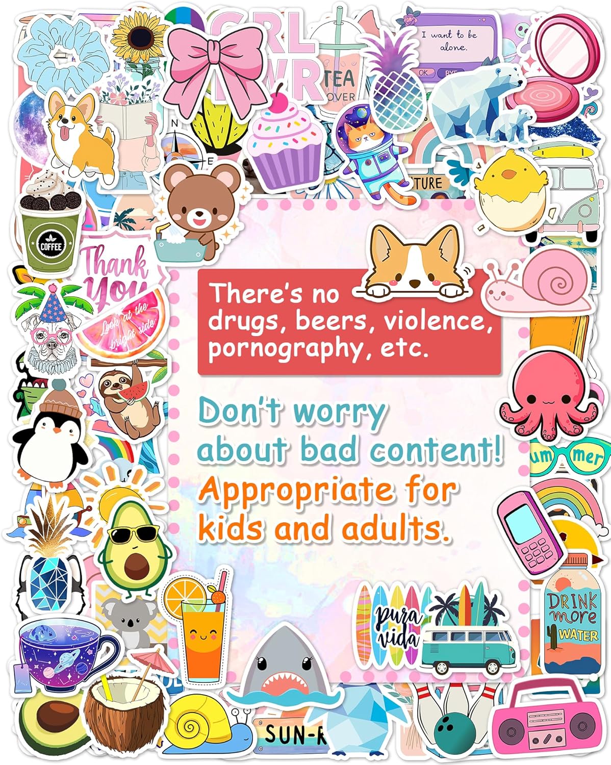 300 Pcs Stickers for Kids, Cute Water Bottle Vinyl Waterproof Laptop Stickers for Students Gifts School Supplies Classroom Teacher Prizes Stocking Stuffers Sticker Pack for Kids Girls Teens