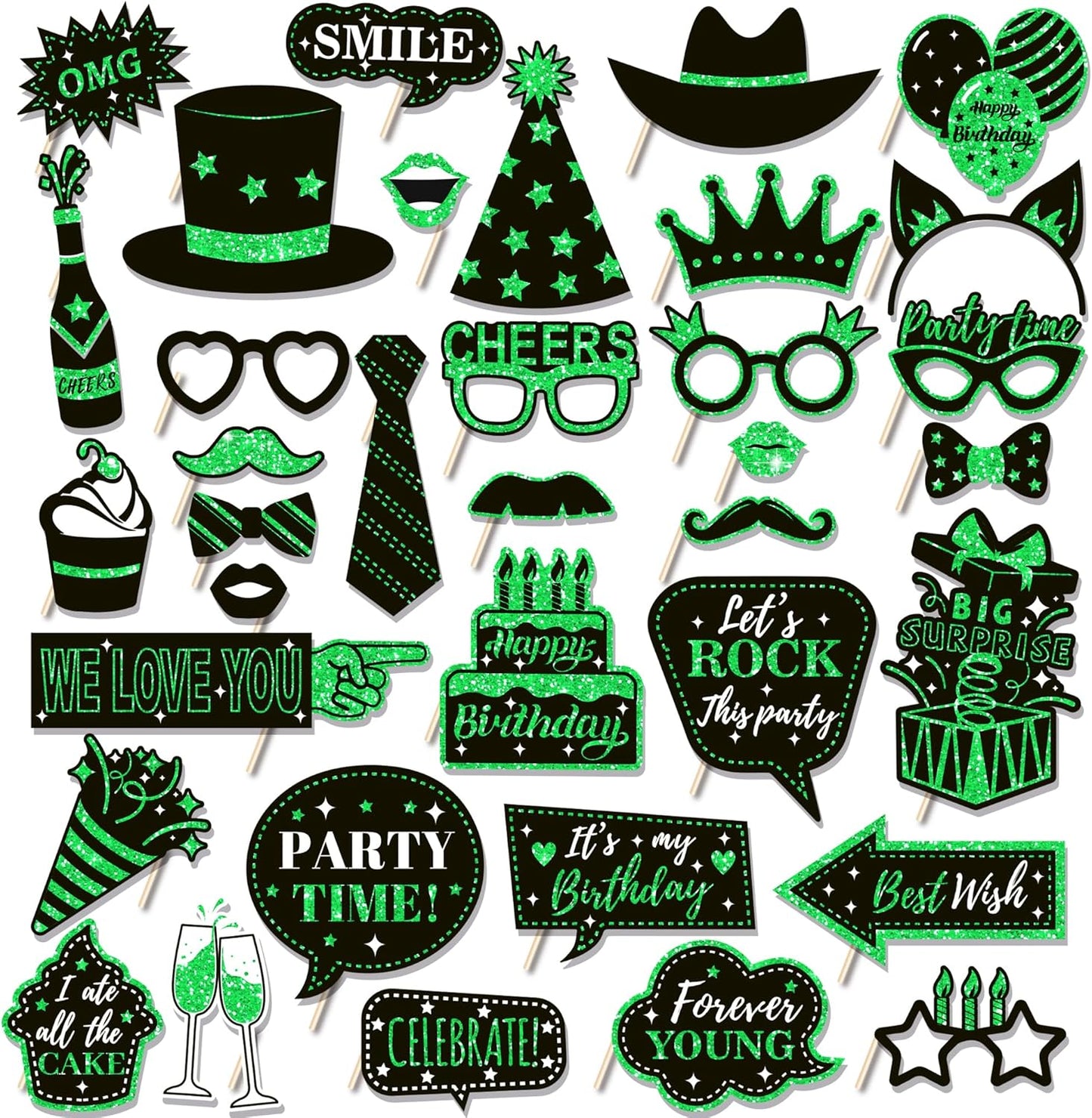 36 PCS Birthday Photo Booth Props Party Supplies Holiday Picture Decorations Photo Booth Props for Birthday Party Favors Pose Sign Kit Fun for Party (Purple and Black)