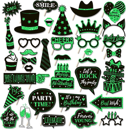 36 PCS Birthday Photo Booth Props Party Supplies Holiday Picture Decorations Photo Booth Props for Birthday Party Favors Pose Sign Kit Fun for Party (Purple and Black)