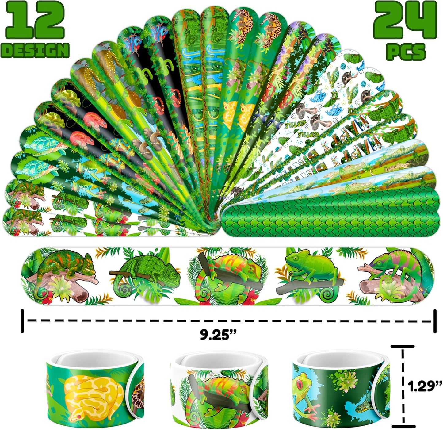 72PCS Reptile Party Favors - 48 Pre-cut Tattoos & 24 Slap Bracelets, Alligator, Lizard, Gecko, Snake Patterns - Perfect for Reptile-Themed Birthdays, Classroom Prizes, and Party Supplies for Boys