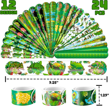 72PCS Reptile Party Favors - 48 Pre-cut Tattoos & 24 Slap Bracelets, Alligator, Lizard, Gecko, Snake Patterns - Perfect for Reptile-Themed Birthdays, Classroom Prizes, and Party Supplies for Boys