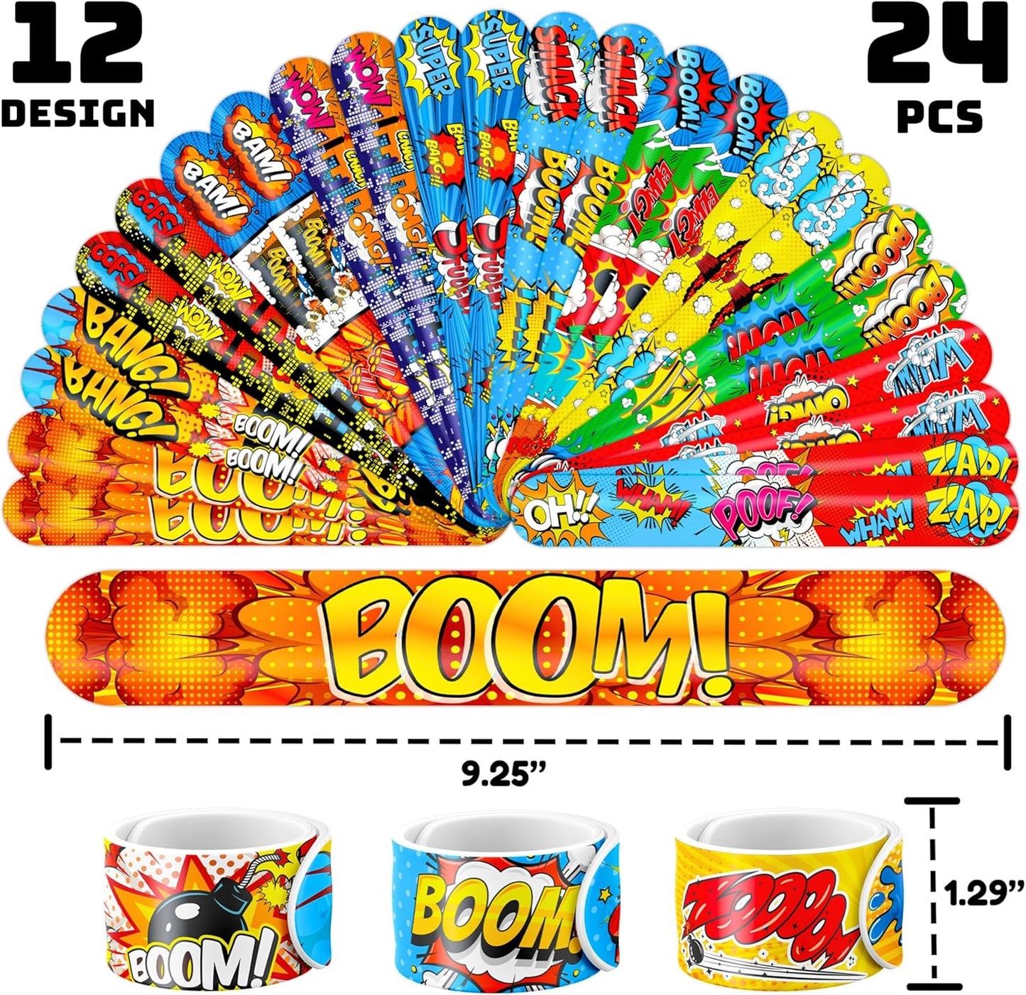Cherisnowy 72PCS Hero Party Set - 48PCS Temporary Tattoos & 24PCS Slap Bracelets - Themed Pow Birthday Supplies, Baby Shower Gifts, Classroom Rewards & Party Decor for Kids