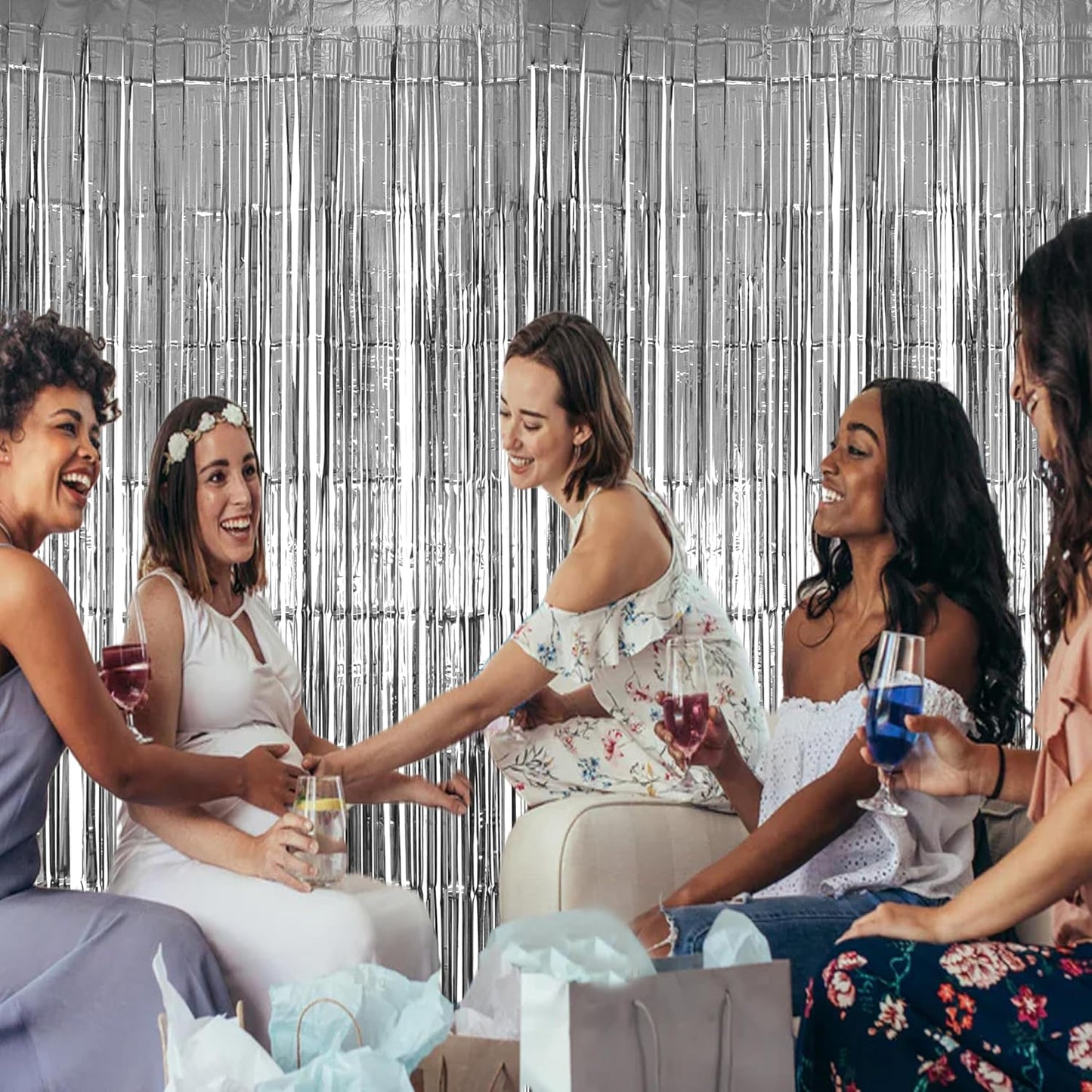 Hampton Distribution 6 Pack Silver Foil Fringe Curtains, Silver Tinsel Backdrop Party Curtains, Party Supplies for Birthday, Holidays, Parties & More
