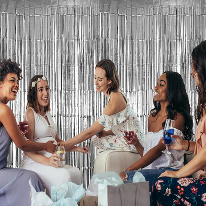 Hampton Distribution 6 Pack Silver Foil Fringe Curtains, Silver Tinsel Backdrop Party Curtains, Party Supplies for Birthday, Holidays, Parties & More