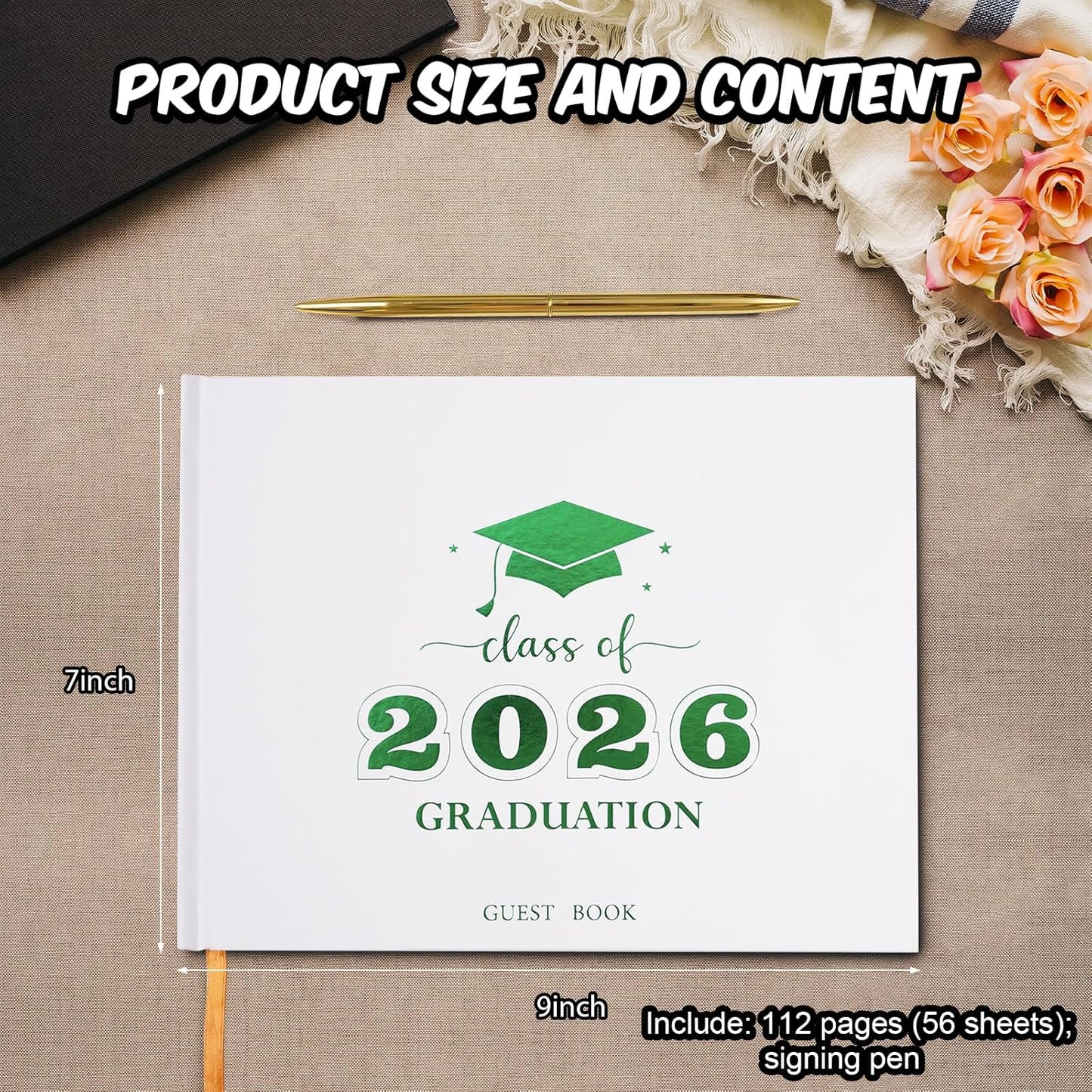 Graduation Guest Book, Class of 2026 Graduation Guest Book with Pen, Hardcover Guest Sign in Book, Memory Scrapbook, Graduation Decorations, Grad Party Supplies for High School，College (Blue)